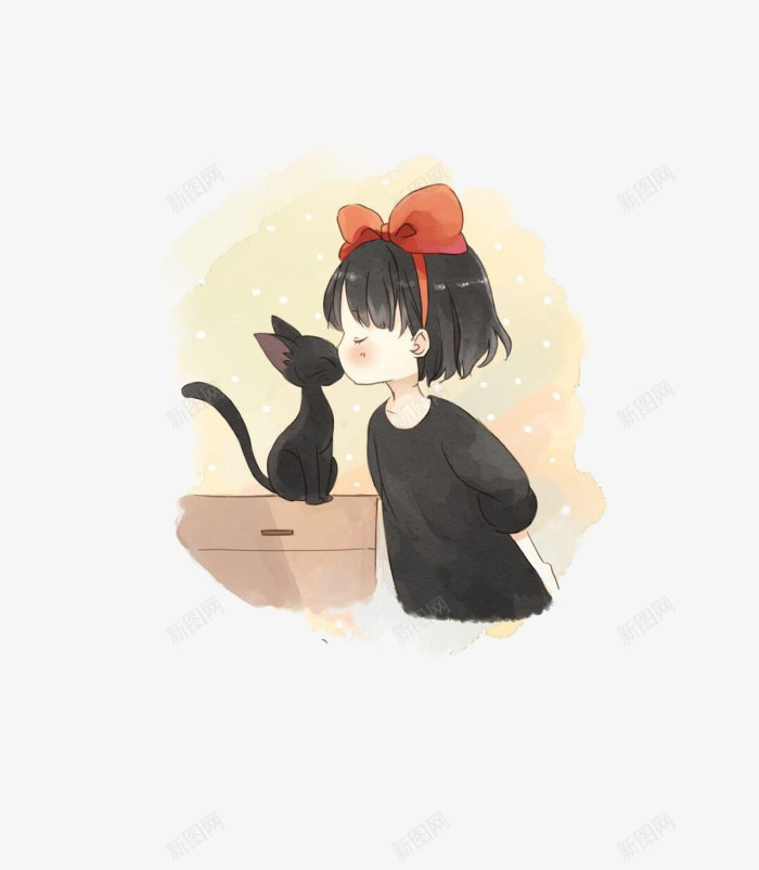 女孩猫咪剪影png免抠素材_新图网 https://ixintu.com 女孩子 尾巴 手绘 猫咪 简图 红色的 蝴蝶结 黑色的