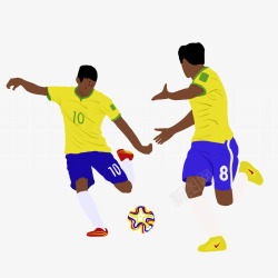 手绘卡通两个运动员踢足球素材