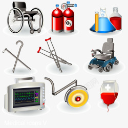 医院的轮椅和灭火器等用品矢量图素材