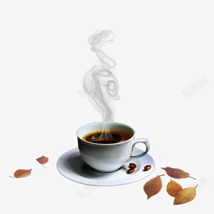 咖啡png免抠素材_新图网 https://ixintu.com 咖啡 咖啡馆 杯子 树叶 白色 碟子 饮料