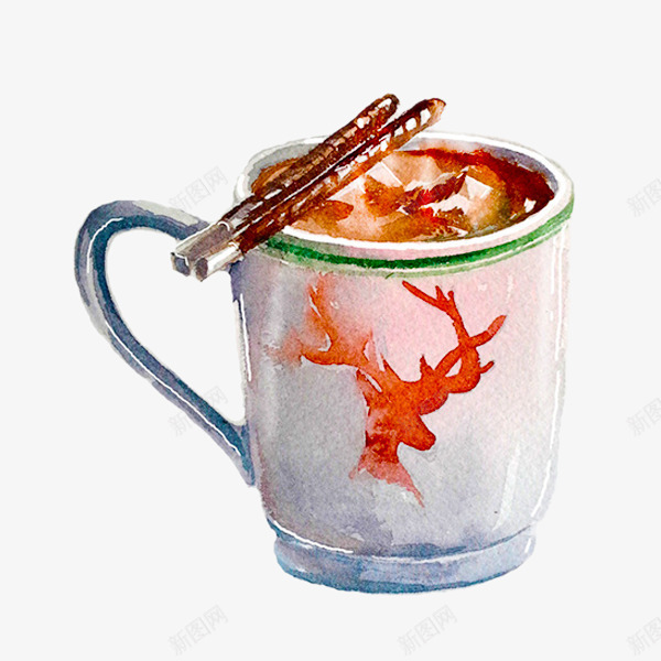 卡布奇诺png免抠素材_新图网 https://ixintu.com 卡布奇诺 咖啡 手绘 瓷杯 筷子 饮品 饮料