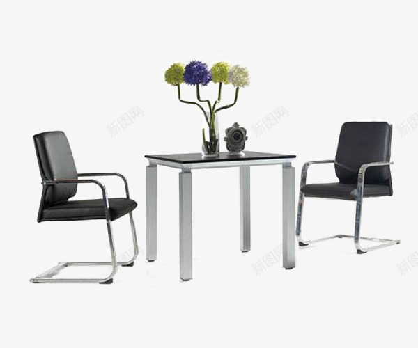方形桌子png免抠素材_新图网 https://ixintu.com 洽谈桌 现代风格 装饰花 黑色椅子