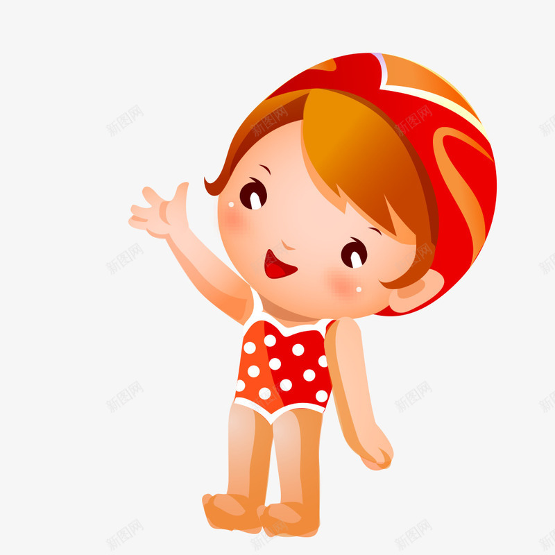 穿着泳衣的孩子png免抠素材_新图网 https://ixintu.com 卡通 夏天 女孩 度假 手绘 招手 海边 游泳 红色