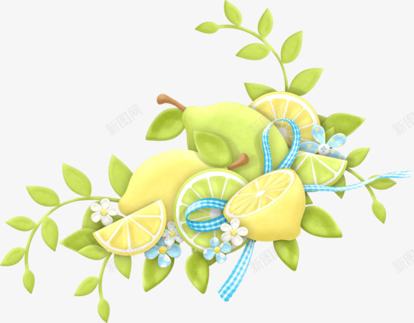 小清新叶子柠檬装饰图案png免抠素材_新图网 https://ixintu.com 叶子 柠檬 清新柠檬 编辑植物装饰素材 边角装饰图案