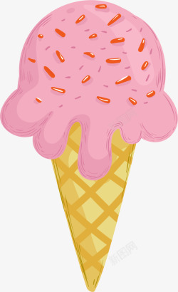 融化甜筒夏日粉色草莓冰激凌高清图片