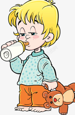 睡眼惺忪婴儿喝奶插画高清图片