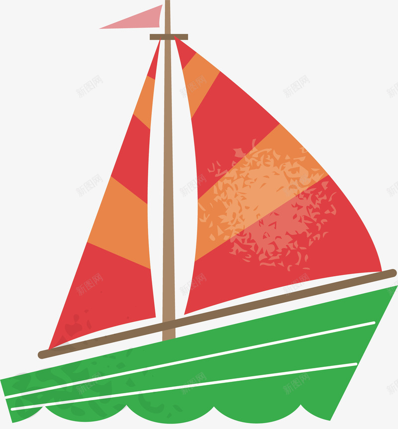红色风帆帆船png免抠素材_新图网 https://ixintu.com 夏日冲浪 帆船 矢量素材 红色风帆 绿色帆船