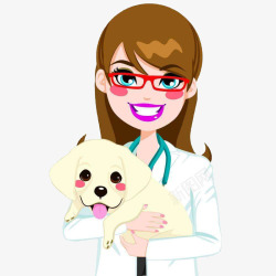 狗女卡通美女宠物医生抱着狗狗高清图片