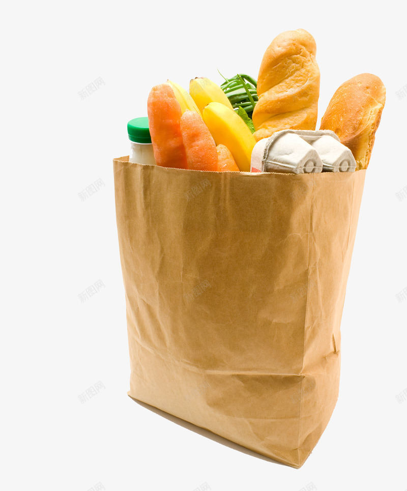 纸袋食物png免抠素材_新图网 https://ixintu.com 红萝卜 购物袋 面包 香蕉 鸡蛋