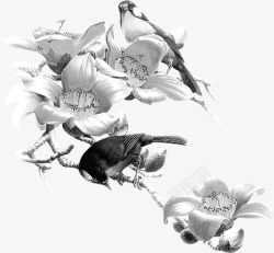 水墨画花枝上的雀鸟毛笔字素材