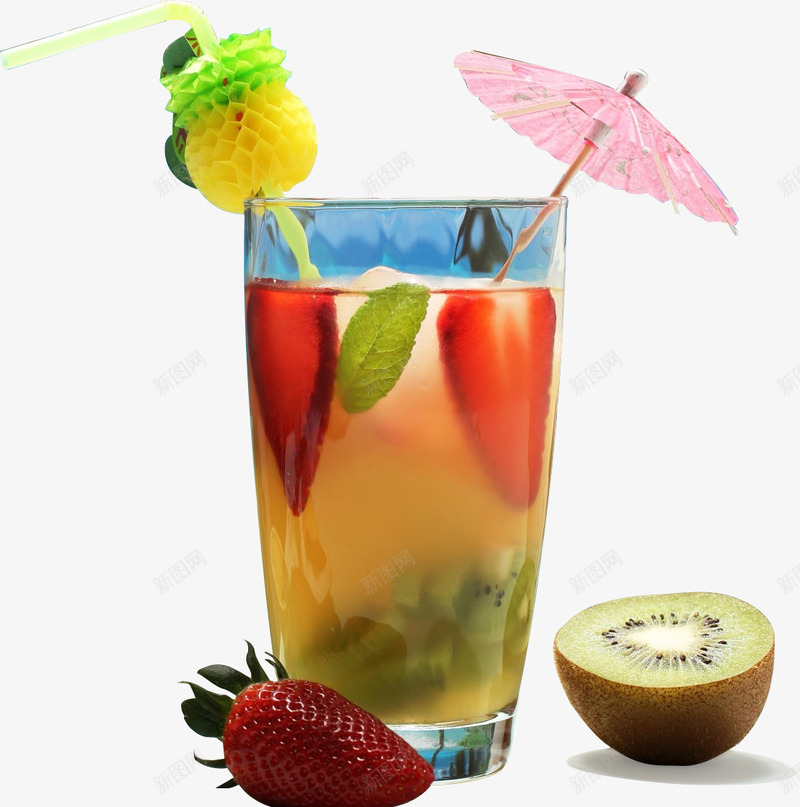 果汁饮料psd免抠素材_新图网 https://ixintu.com 果汁 橙汁 海边饮品 猕猴桃 草莓