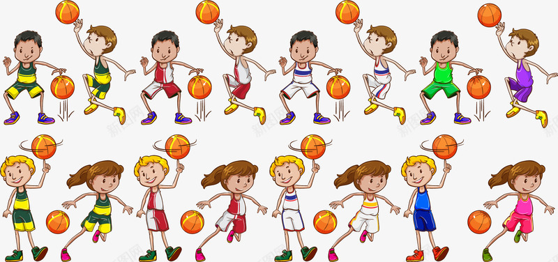 手绘打篮球的孩子png免抠素材_新图网 https://ixintu.com 卡通 女球员 手绘 打篮球 男球员 运动