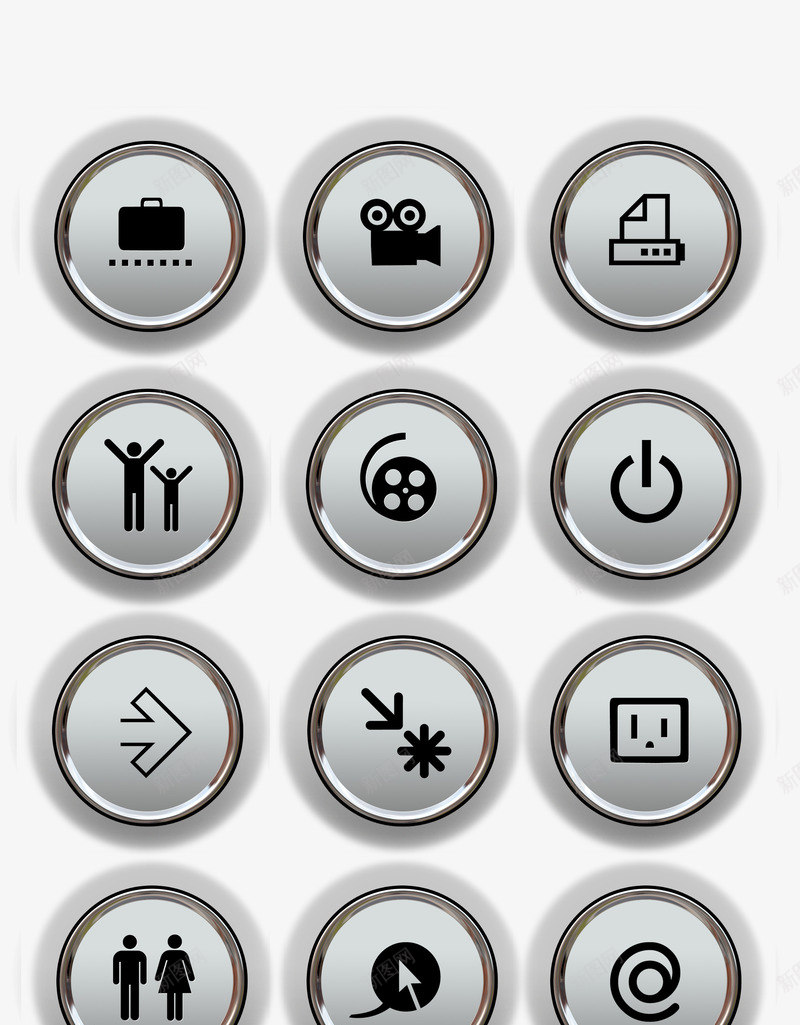 韩版按钮标志图标png_新图网 https://ixintu.com 按钮 标志 金属 银色