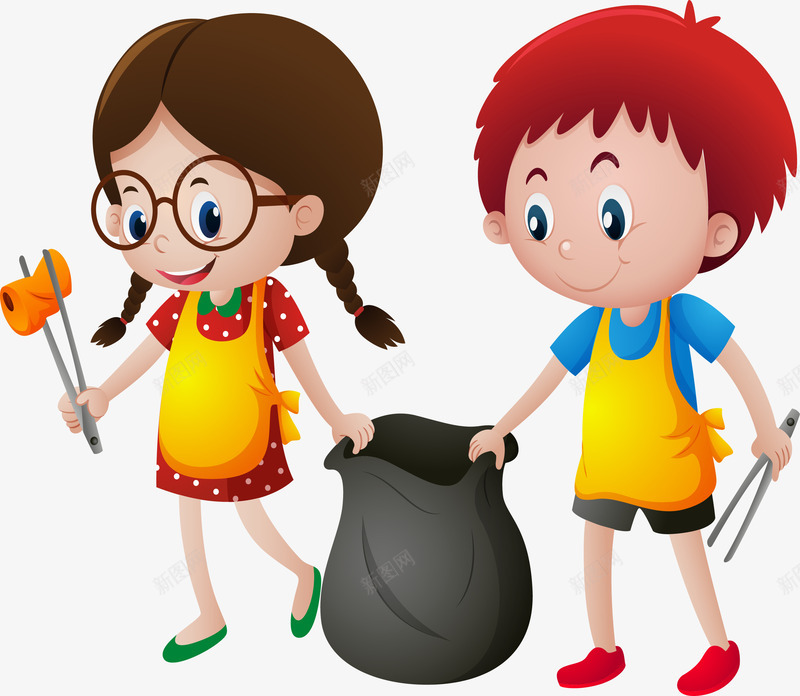 清扫垃圾的孩子png免抠素材_新图网 https://ixintu.com 保护环境 捡垃圾 清扫垃圾 矢量素材