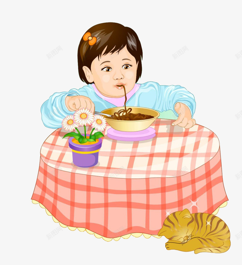 吃面条的小女孩png免抠素材_新图网 https://ixintu.com 吃面卡通 吃饭 女孩 宝宝 宝宝吃饭 面条