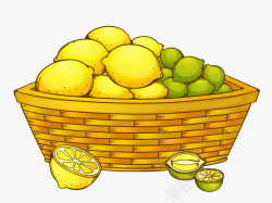 一篮柠檬插画素材