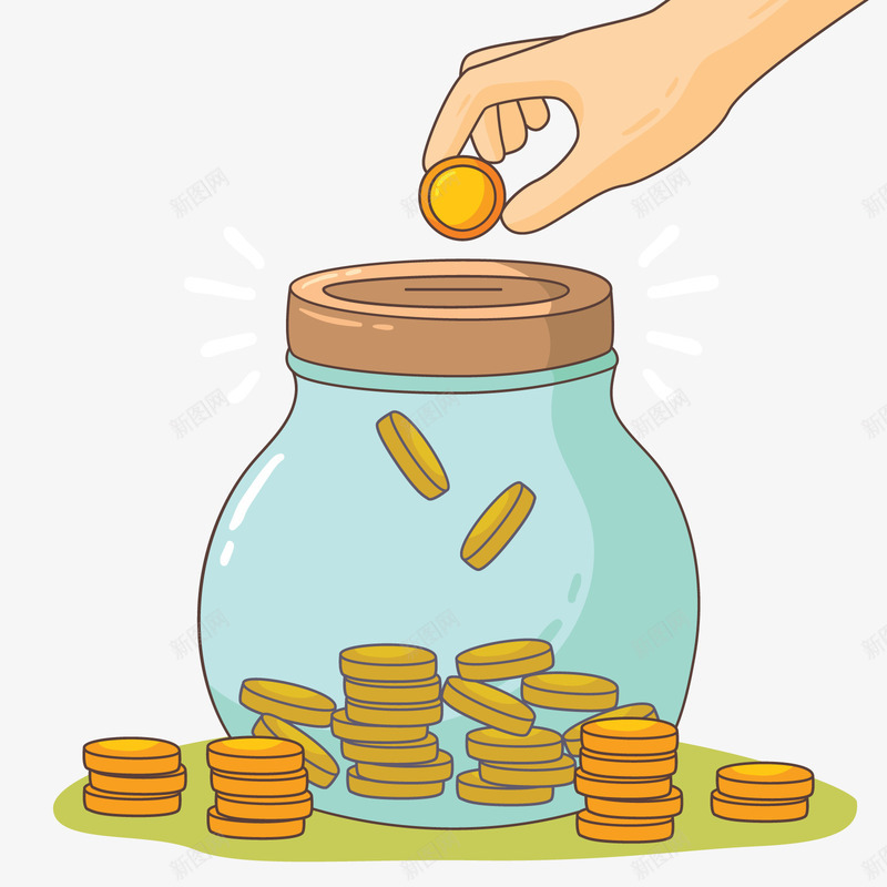 存钱罐png免抠素材_新图网 https://ixintu.com 卡通 手指 装饰 财富 金币罐