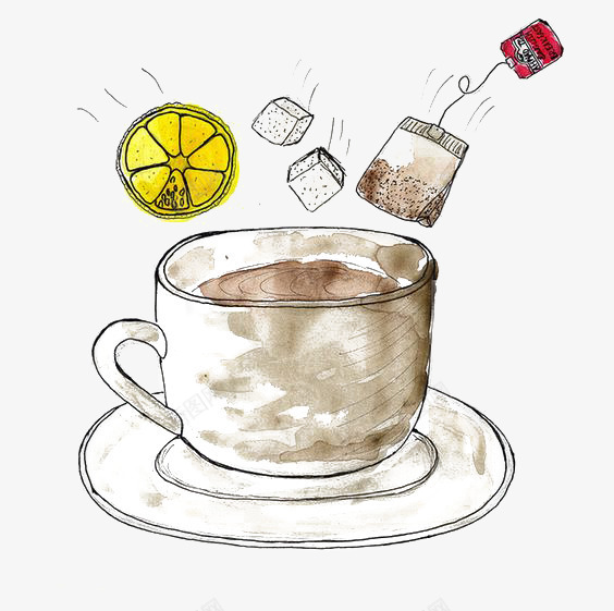 手绘红茶png免抠素材_新图网 https://ixintu.com 卡通 手绘 插画 方糖 方糖素描 柠檬 烘焙 茶杯