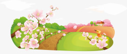 粉红花枝小桥背景素材