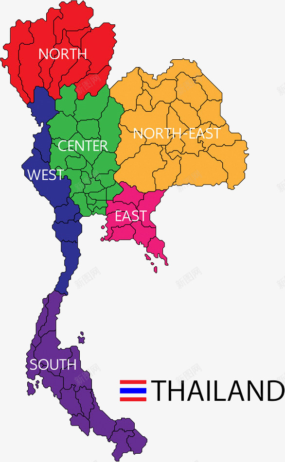 现代彩色卡通泰国地图png免抠素材_新图网 https://ixintu.com 地图 彩色 泰国地图 装饰图案