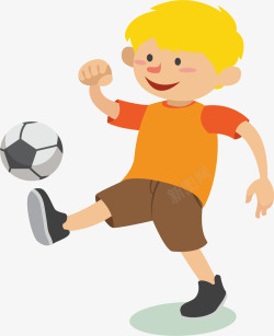孩子傻笑开心踢足球的男孩子矢量图高清图片