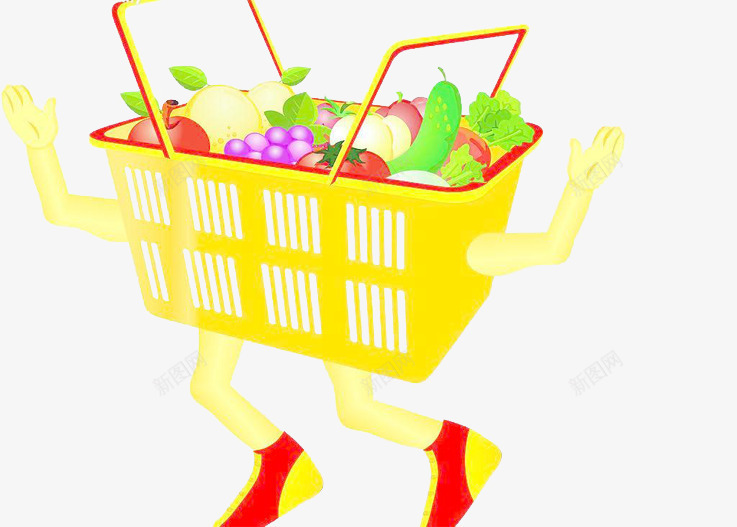 蔬菜水果筐png免抠素材_新图网 https://ixintu.com 卡通 水果 蔬菜 购物筐 超市