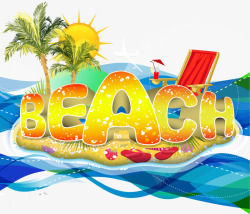 夏日沙滩beach装饰字体矢量图素材