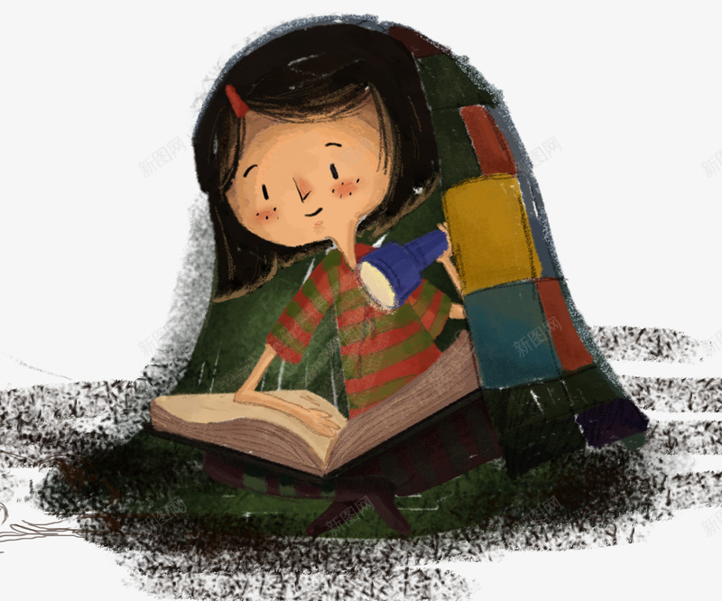 被窝里看书的女孩psd免抠素材_新图网 https://ixintu.com 卡通手绘 女孩 学习 灯光 看书 看书的女孩 被窝