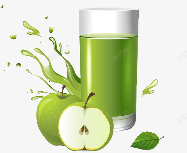一杯苹果汁png免抠素材_新图网 https://ixintu.com 好看 手绘 绿色 饮料
