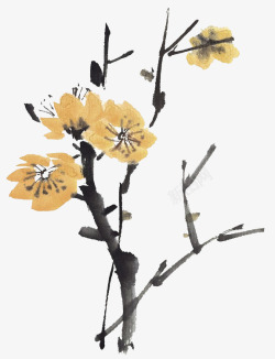 黄色中国风花枝装饰图案素材