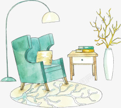 手绘风现代绿色沙发矢量图素材