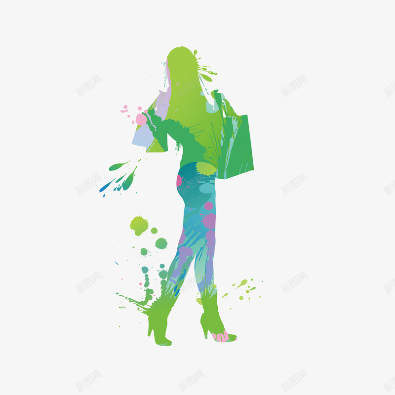 绿色现代人物装饰png免抠素材_新图网 https://ixintu.com 买买买 人物装饰 女人 海报 绿色 绿色人物 美女 购物 鲜花