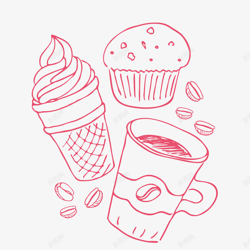 卡通冰淇淋蛋糕饮料png免抠素材_新图网 https://ixintu.com 冰淇淋 咖啡杯 咖啡豆 红色食物 蛋糕 饮品 饮料