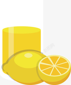 手绘半个柠檬柠檬杯子高清图片