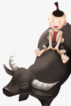 清明节手绘卡通放牛的孩子插画素素材