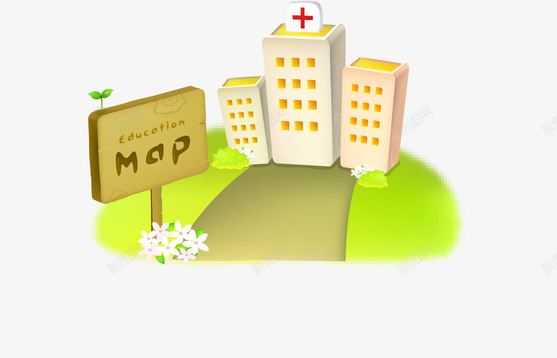 卡通医院地图png免抠素材_新图网 https://ixintu.com map 免抠PNG 医院 卡通 地图 木板 草地