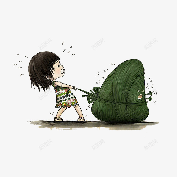 手绘拉粽子的小女孩png免抠素材_新图网 https://ixintu.com 小女孩 手绘 端午 粽子