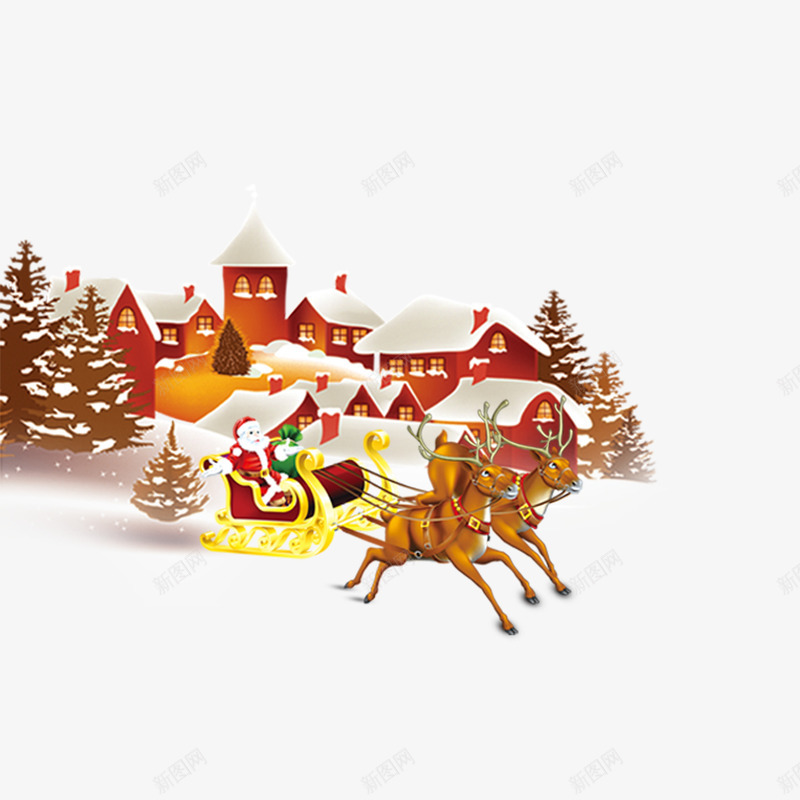 双旦圣诞气氛雪屋房子psd免抠素材_新图网 https://ixintu.com 双旦 圣诞房子 圣诞气氛房子 小鹿拉车 房子 拉车