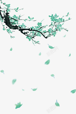 绿色中国风花枝装饰图案素材