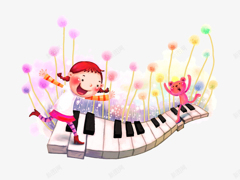 卡通儿童装饰图案png免抠素材_新图网 https://ixintu.com 儿童节 卡通 可爱女孩 孩子 装饰图案 钢琴键