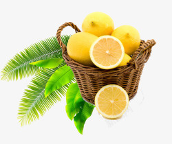 一篮子柠檬和叶子素材