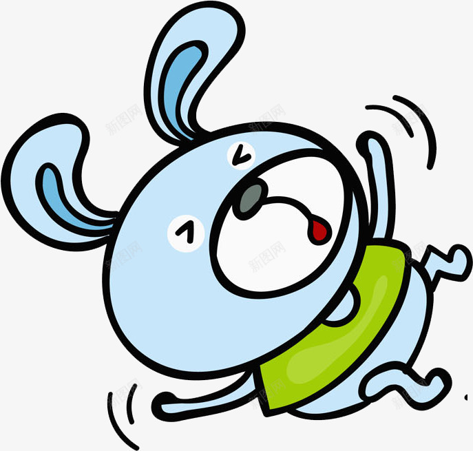 可爱兔子png免抠素材_新图网 https://ixintu.com 动物 卡通 可爱兔子 宠物 手绘 摔倒 绿色T恤 蓝色 表情