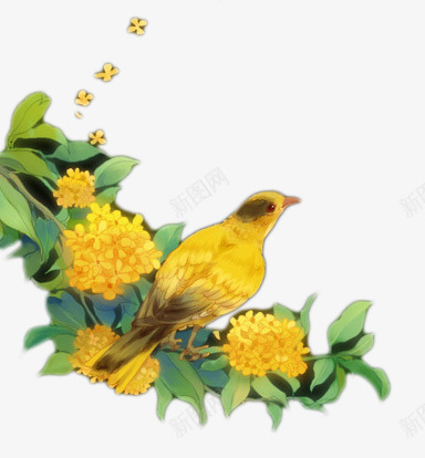 站在花枝上的鸟png免抠素材_新图网 https://ixintu.com 古风 花 鸟 黄色的鸟