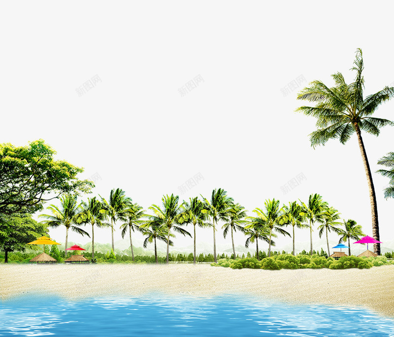 夏威夷沙滩png免抠素材_新图网 https://ixintu.com 夏日阳光 大海 度假 海水 绿树成荫