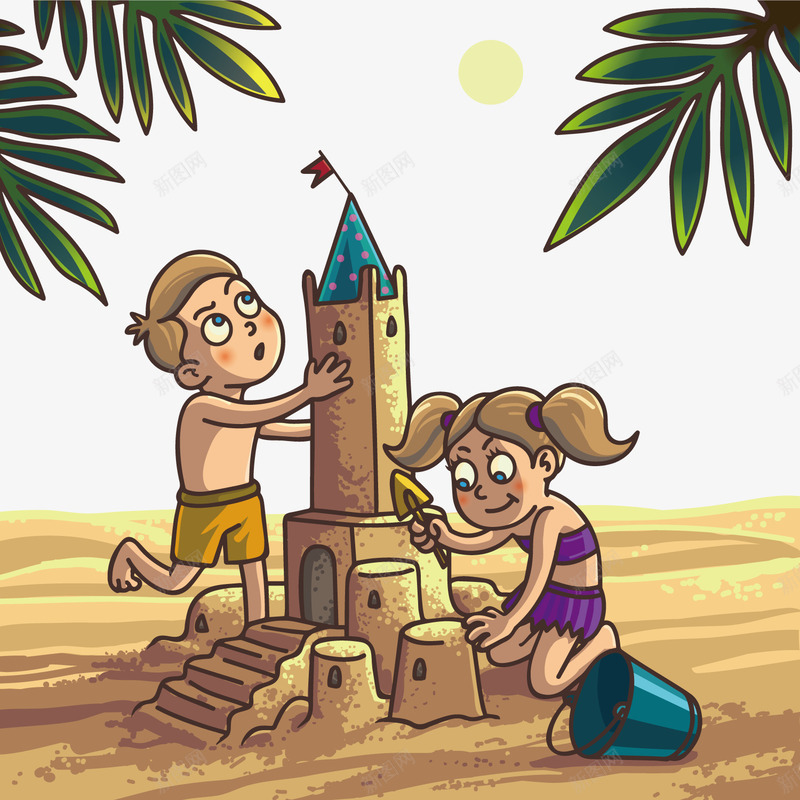 搭建城堡的孩子png免抠素材_新图网 https://ixintu.com 城堡 孩子 沙滩 海边 玩沙