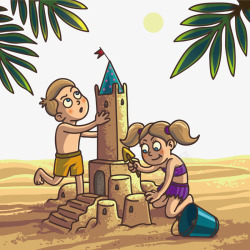 玩沙工具搭建城堡的孩子高清图片
