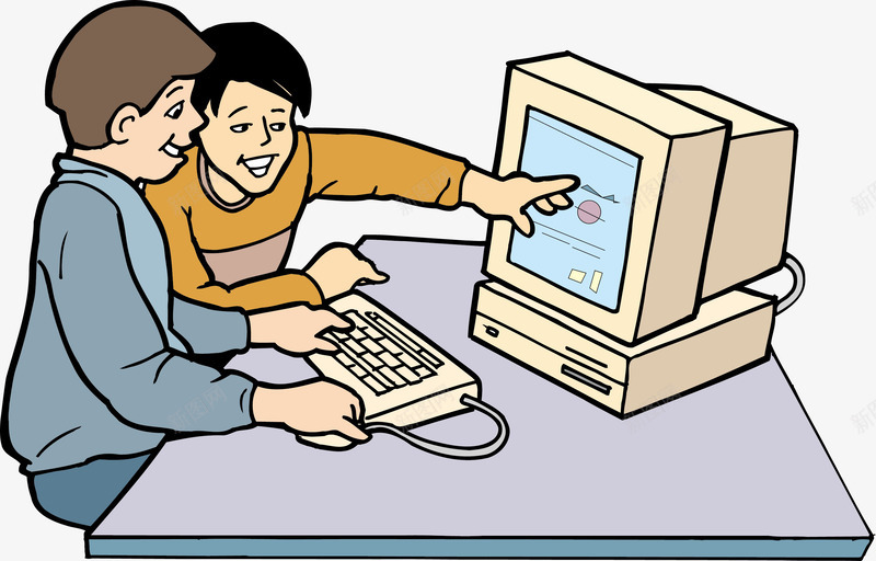 讨论工作的男孩子png免抠素材_新图网 https://ixintu.com 公司职员 卡通人物 卡通职员 坐在电脑前 电脑 男孩 白领人物 职员