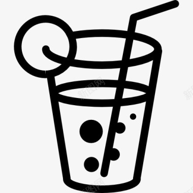 波光粼粼的饮料在玻璃上用稻草和柠檬图标图标