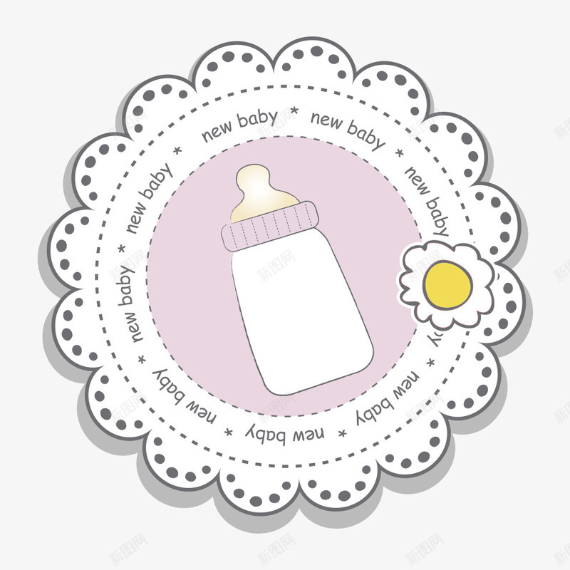 卡通奶瓶png免抠素材_新图网 https://ixintu.com 奶瓶 婴儿用品 花卉 花朵 边框