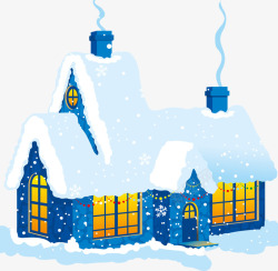 卡通蓝色雪房子素材